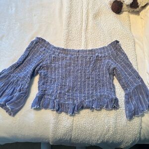 Free People Blue Off-Shoulder Smocked Top